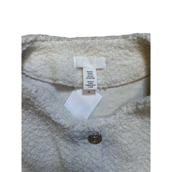 H&M Womens Boucle Jacket Cardigan XXL Cream Teddy Fleece Shacket Long Sleeve - Picture 3 of 4